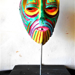 colorful contemporary face mask free standing sculpture limited edition fine art low brow urbaan art