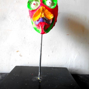 primitive contemporary low brow urban psychedelic colorfulmask mounted fiberglass  sculpture