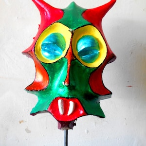 demon mask contemporary fine art colorful primitive mask fiberglass art collectible limited edition