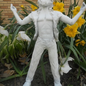 man in garden figurine lawn art garden sculpture bearded man outdoor art whimsical humorous spiritual art