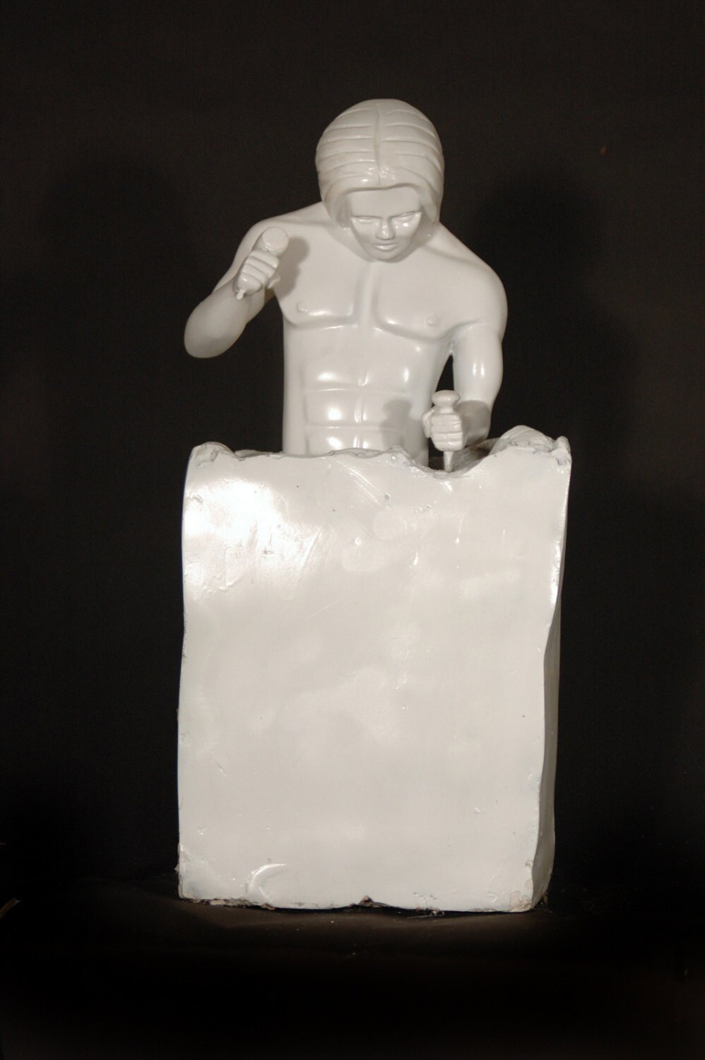 Sculpture Man Sculpting Himself Lighted Sculpture Male Figurine Fine