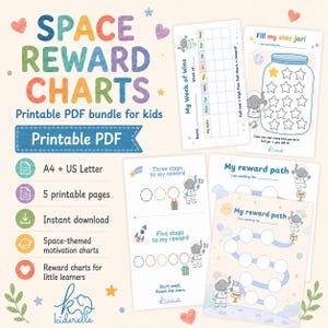 Tabla de recompensas espaciales para niños imprimible, tabla de pegatinas para niños pequeños, tabla de comportamiento con frasco de estrellas, registro semanal de recompensas, apoyo visual para autismo y TDAH