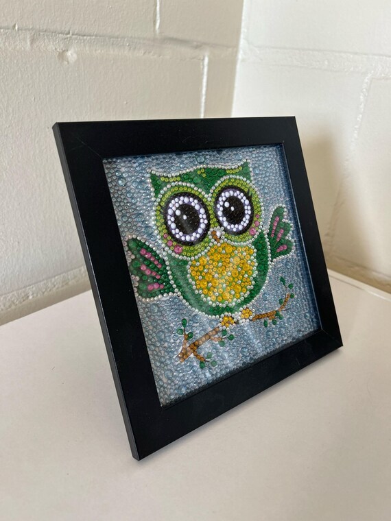 フクロウのダイヤモンドアート絵画（密封・額装済み） - Etsy 日本