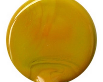 May include: A round, glossy, yellow glass tile with a slight orange hue.