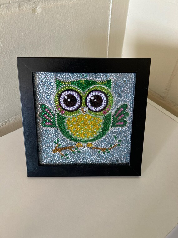 フクロウのダイヤモンドアート絵画（密封・額装済み） - Etsy 日本