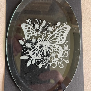 Stained Glass Supplies Laser Engraved Oval Bevel Butterfly by Stallings Stained Glass