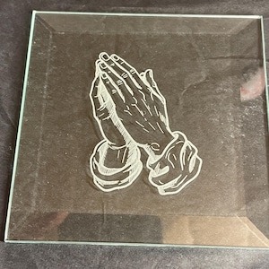 Stained Glass Supplies Laser Engraved Square Bevel Praying Hands by Stallings Stained Glass