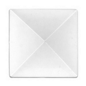 May include: White square-shaped decorative object with a raised, pyramid-like design in the centre.