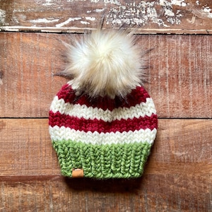 Baby Elf Hat, Newborn Elf Hat, Christmas Elf Hat, Baby Elf on The Shelf Hat, Green and Red Chunky Knit Hat, Ugly Christmas Hat MADE TO ORDER