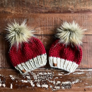 Baby Santa Hat, Knitted Newborn Santa Hat, Classic Santa Beanie Baby First Christmas Hat, Christmas Beanie, Baby Chunky Knit Santa Hat
