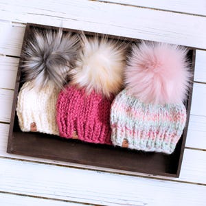 Knit Baby Hat, Classic Beanie, Newborn Hat with Pom Pom, Chunky Knit Winter Hat, Newborn Knit Hat Gift Idea for Newborn, Winter Hat for Kids