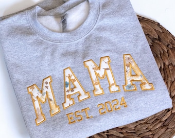 Felpa MAMA ricamata: ricordo di vestiti per neonati, regalo personalizzato per la mamma
