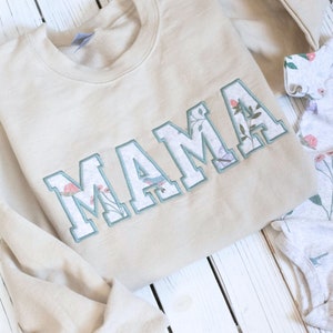 MAMA Embroidered Baby Outfit Keepsake Sweatshirt, Custom Mom Keepsake Sweatshirt Embroidered with Kids Names on Sleeves, Mama Keepsake Gift
