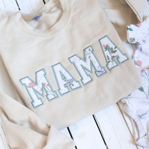MAMA Embroidered Keepsake Sweatshirt, MAMA Keepsake Sweater with Kids Names on Sleeves, Mothers Day Gift, Mom Sweatshirt Custom Embroidered