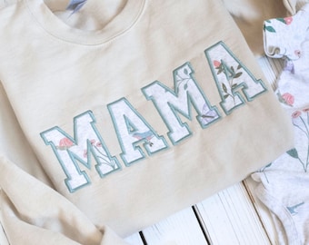Embroidered MAMA Sweatshirt: Custom Keepsake with Baby Clothes Appliqué