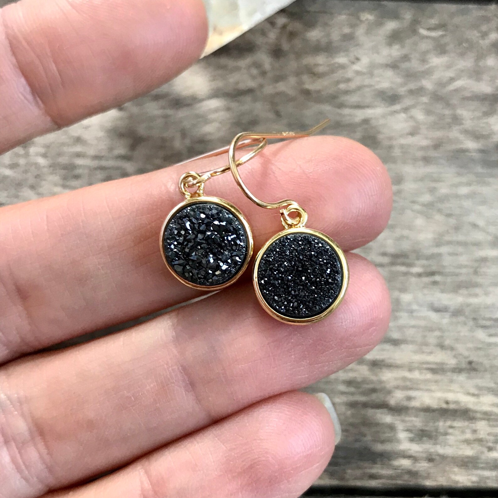 Druzy Earrings Black Druzy Earrings Druzy Quartz Jewelry Etsy