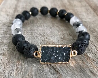 Druzy Bracelet, Beaded Stretch Bracelet, Healing Bracelet, Gemstone Bracelet, Yoga Bracelet, Anxiety Bracelet