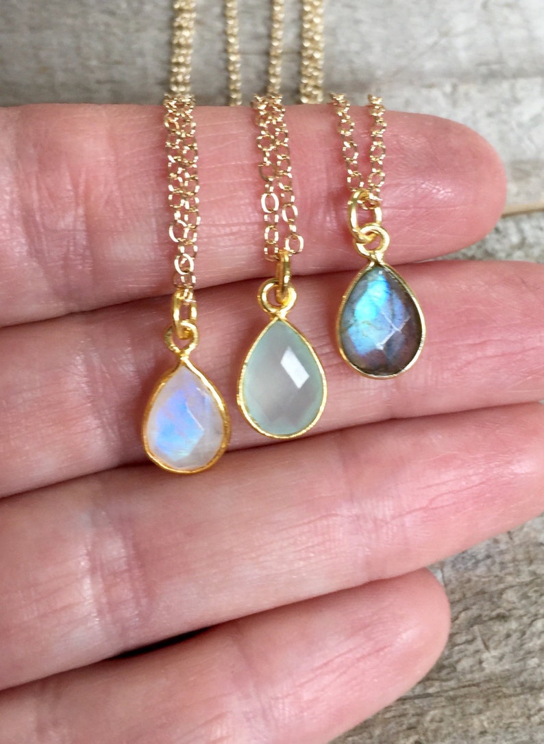 Tiny Gemstone Necklace Moonstone Necklace Labradorite Etsy