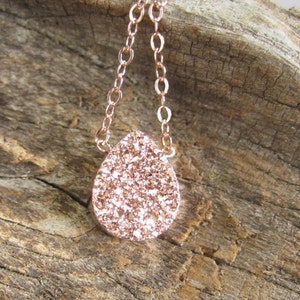 Rose Gold Druzy Necklace Titanium Drusy Quartz