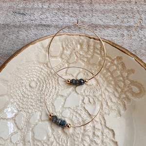 Tiny Labradorite Hoop Earrings, 14K Gold Fill Hoops