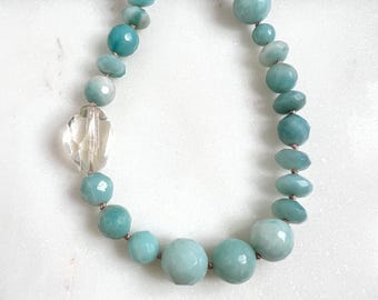 Hand Knotted Gemstone Necklace, Pastel Beaded Necklace in 14K Gold Fill