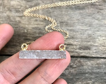 Druzy Necklace, Drusy Necklace, Druzy Bar Necklace, Druzy Quartz Jewelry, Drusy Necklace, Layering Necklace, Gold Necklace