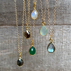 Teardrop Gemstone Necklace: Gold Vermeil Bezel, Delicate Chain