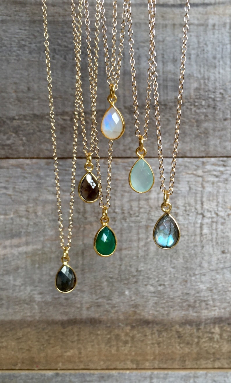 Tiny Gemstone Necklace Moonstone Necklace Labradorite Etsy