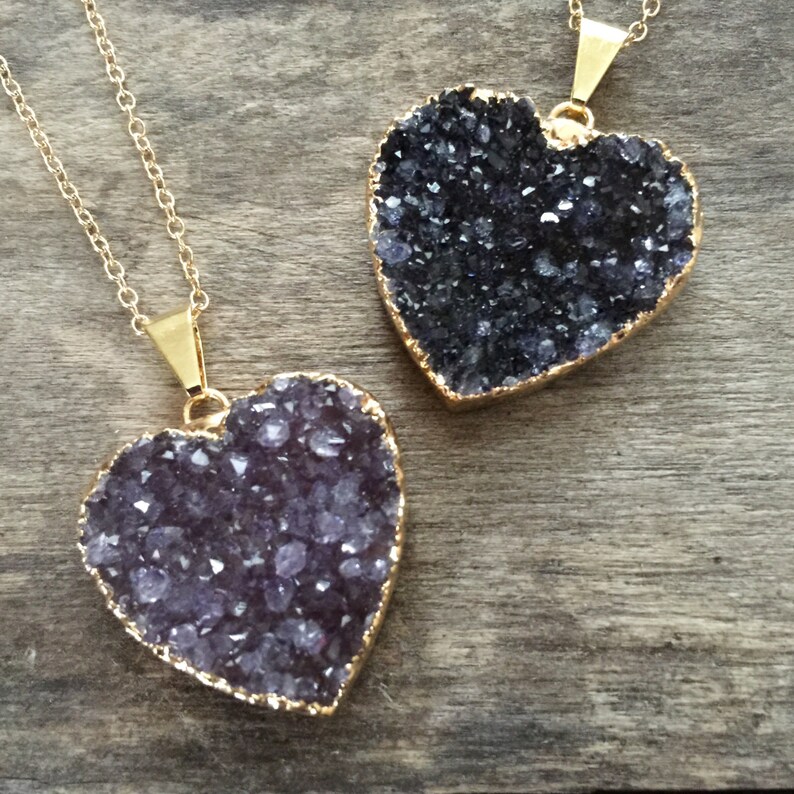 Druzy Necklace Druzy Heart Necklace Druzy Quartz Jewelry Etsy