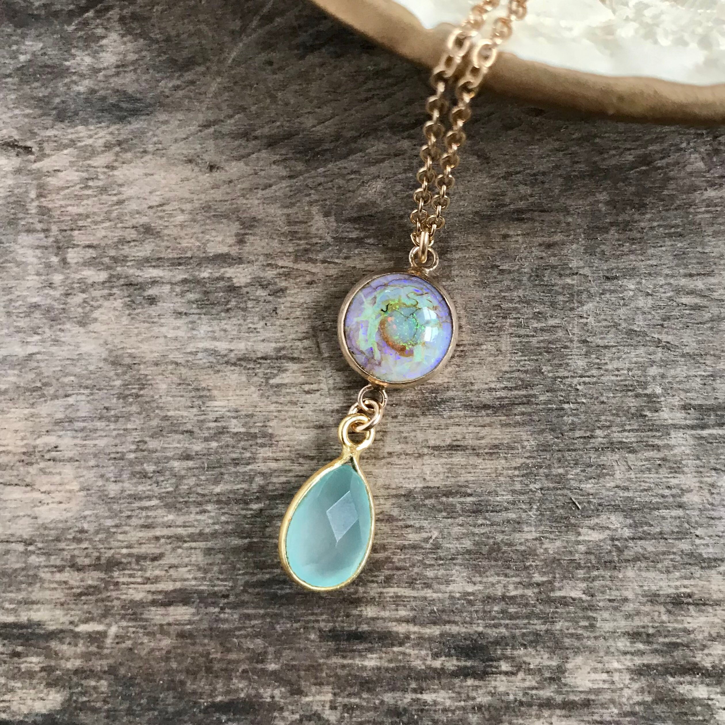 Opal Necklace Sea Green Chalcedony Necklace Minimal Delicate | Etsy