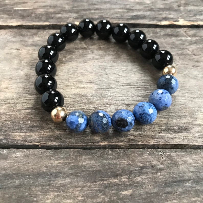 Black Onyx Dumortierite Bracelet Stretch Bracelet Beaded | Etsy