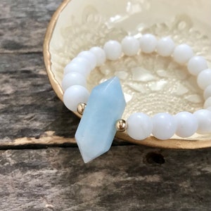 Aquamarine Bracelet, Stone Bracelet, Beaded Stretch Bracelet, Healing Bracelet