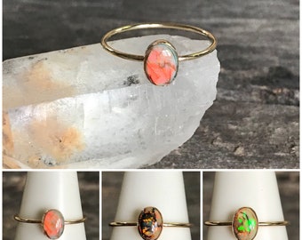 Size 7 Opal Ring, Tiny Monarch Opal Ring, Thin Gold Ring, Stacking Ring, Delicate Gemstone Ring