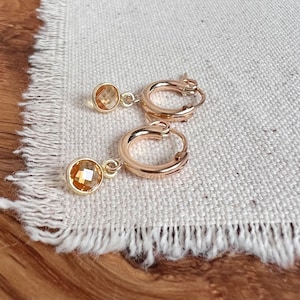 Tiny Citrine Huggie Hoop Earrings in 14K Gold Fill