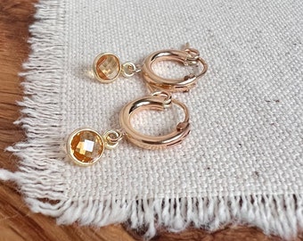 Tiny Citrine Huggie Hoop Earrings in 14K Gold Fill