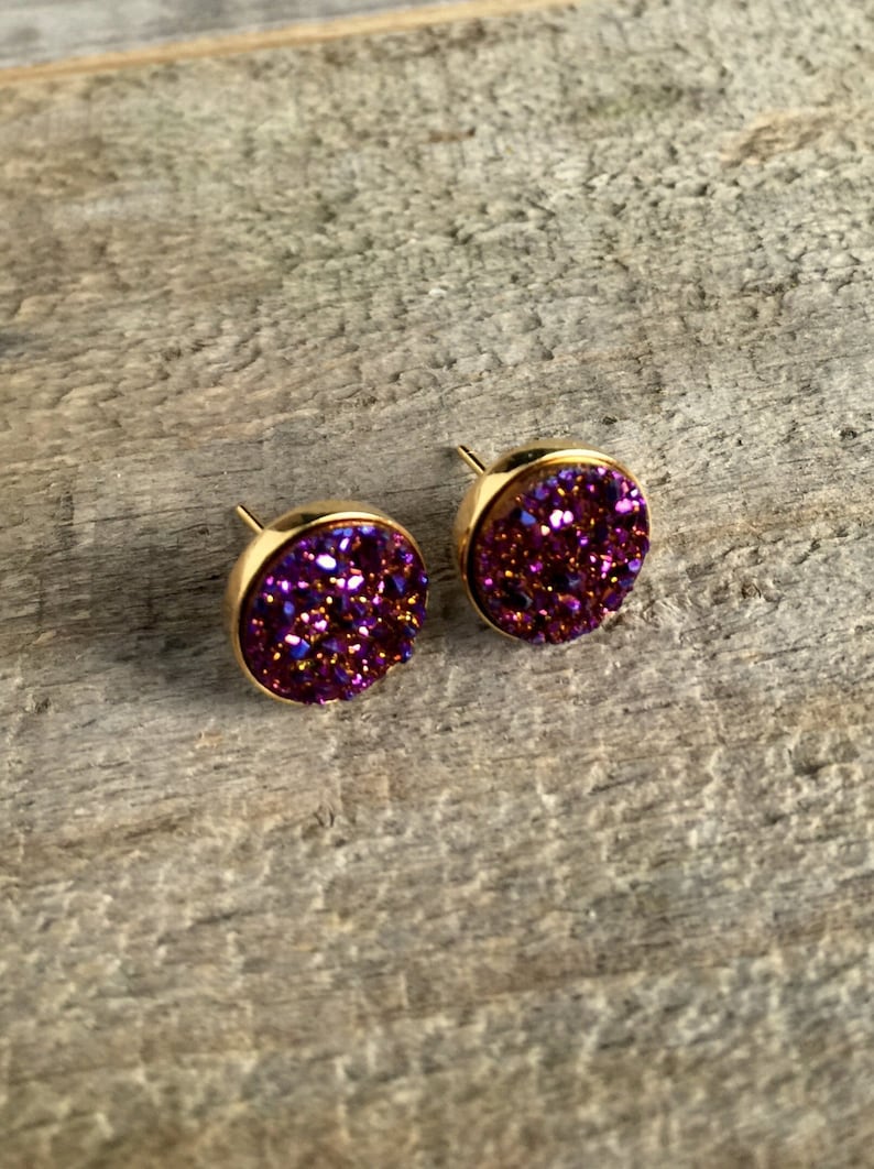 Druzy Earrings Druzy Stud Earrings Plum Druzy Plum Studs Etsy