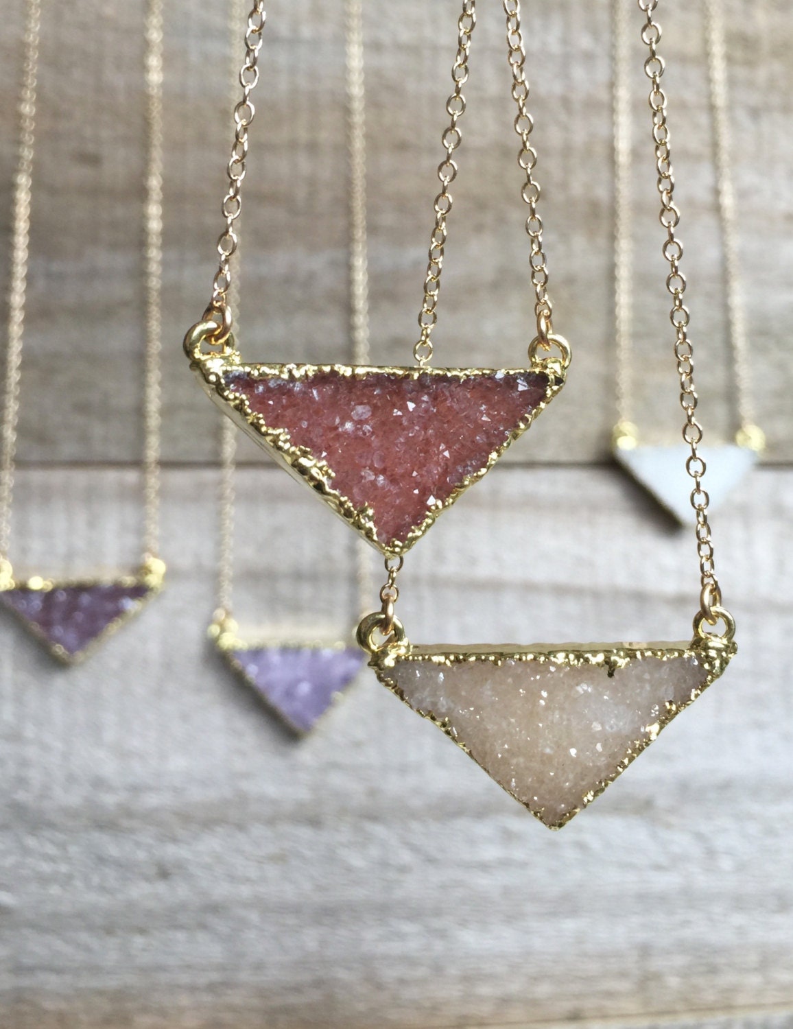 Druzy Necklace Druzy Triangle Necklace Gemstone Necklace | Etsy