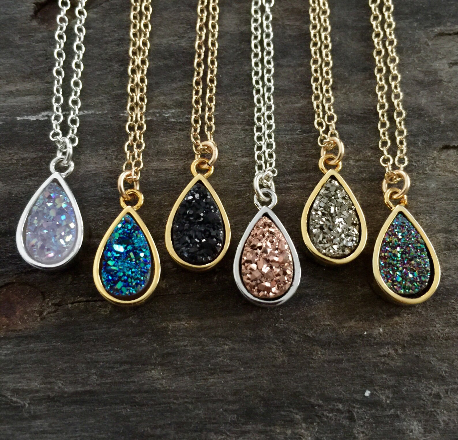Druzy Necklace Drusy Necklace Druzy Drop Necklace Rose Gold Etsy