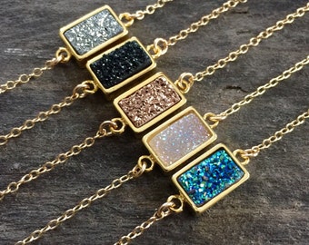 Gold Druzy Quartz Bracelet: Titanium Coated Gemstone