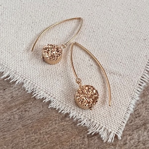 Gold Druzy Earrings, Druzy Quartz Jewelry