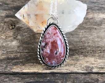 Handmade Ocean Jasper Sterling Silver Necklace: Oxidized Bezel