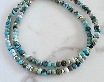 Hubei Turquoise Beaded Choker: 14K Gold Fill Gemstone Necklace