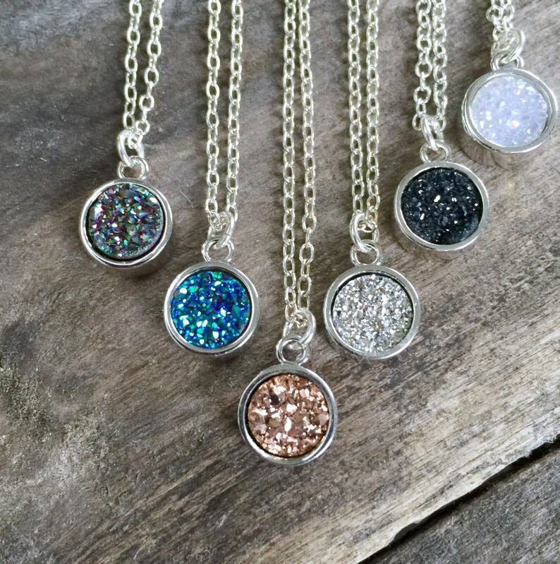 Druzy Necklace Druzy Quartz Jewelry Sterling Silver Etsy