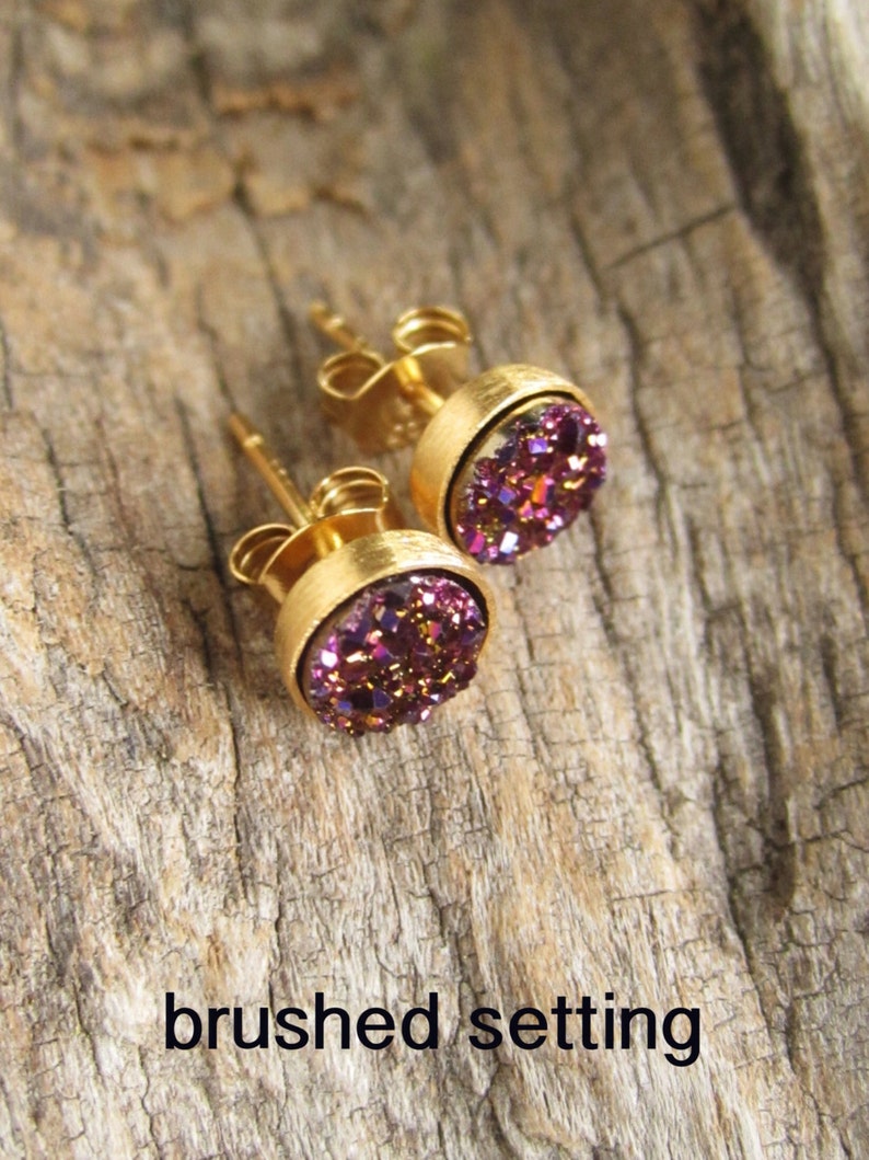Tiny Druzy Earrings Plum Druzy Studs Titanium Drusy Quartz Etsy