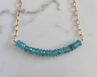 Gold Paper Clip Chain Necklace, Apatite Necklace, Gemstone Necklace, Gold Chain Necklace