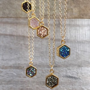 Tiny Druzy Necklace, Druzy Jewelry, Drusy Necklace, Layering Necklace, Gemstone Necklace, Gemstone Jewelry