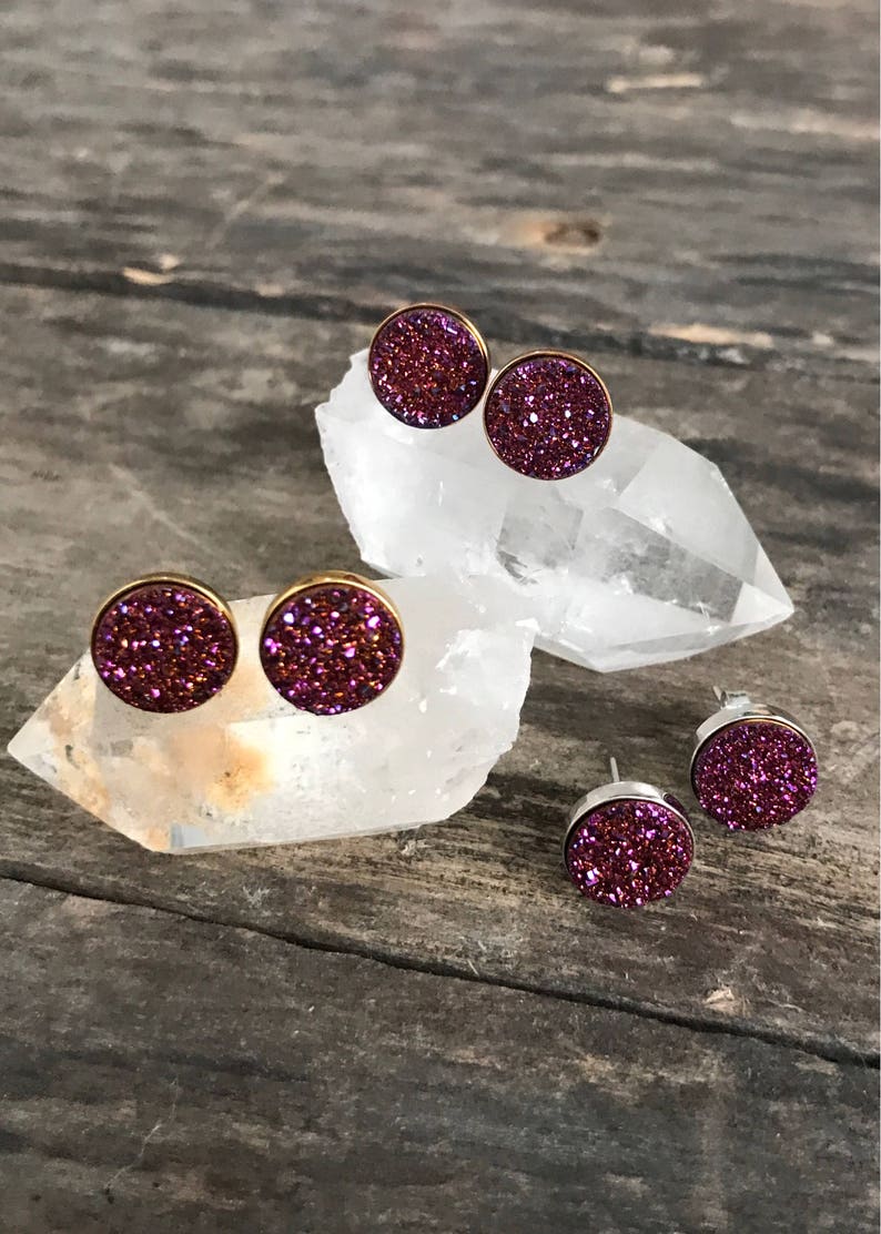 Druzy Earrings Druzy Stud Earrings Plum Druzy Plum Studs Etsy
