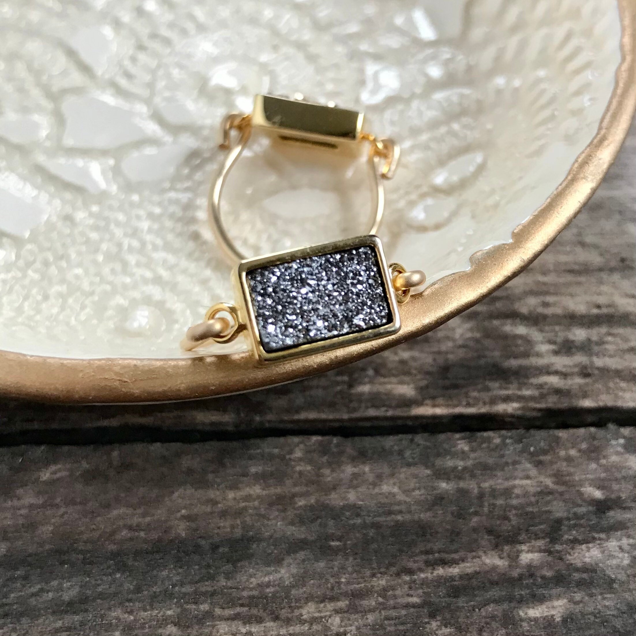 Silver Druzy Ring, Titanium Drusy Quartz, Gold Ring