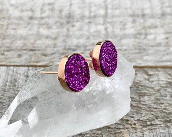 LIMITED EDITION Druzy Studs, Druzy Stud Earrings, Druzy Earrings, Post Earrings, Druzy Jewelry, Rose Gold Earrings