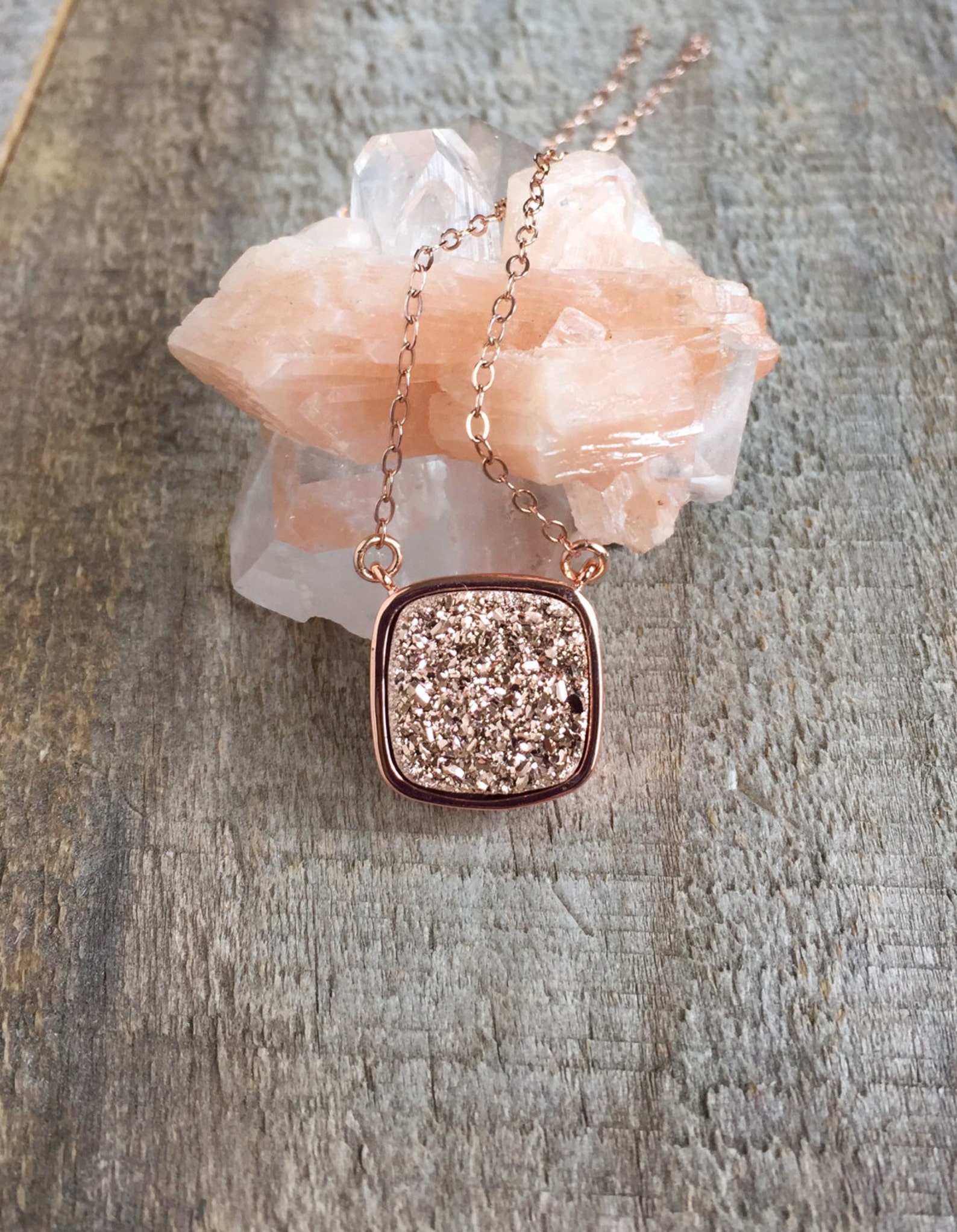 Davis Short Pendant Rose Gold Necklace in Rose Gold Drusy main image 1